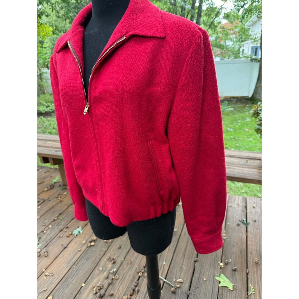 Vintage Pendleton Red Wool Jacket Zip Up Bomber Virgin Wool 100% Red